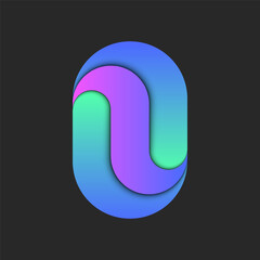 Oval geometric shape logo or letter O design mockup, zero 0 number concept symbol, two areas vibrant gradient layers with shadows.