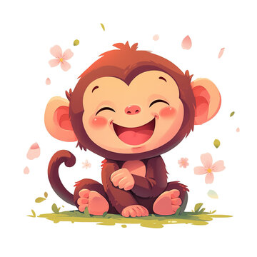 Happy Cute Monkey with PNG Image Vector Illustration
