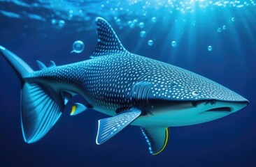 Obraz premium Close-up tiger shark in the ocean,marine dangerous predator swimming in the sea