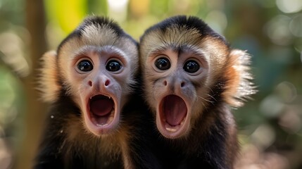Surprised monkeys eyes and mouth wide open shocked amazement expression, cute funny animals, Ideal for promotions great deals or offers