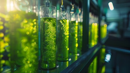Advanced Algae Biofuel Technology: Green Aquaculture in Sunlit Factory Farms - obrazy, fototapety, plakaty