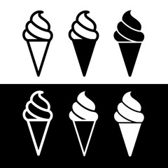 Ice cream icons set. Symbol of dessert, cold or sweet. Ice cream in a waffle cup.