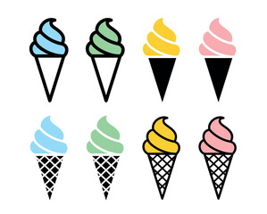 Ice cream icons set. Symbol of dessert, cold or sweet. Ice cream in a waffle cup.