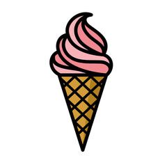 Ice cream icon. Symbol of dessert, cold or sweet. Ice cream in a waffle cup.