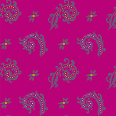 Flowers in blossom, leaves and floral paisley