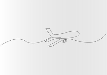 
Continuous one line drawing of airplane out line vector art illustration 