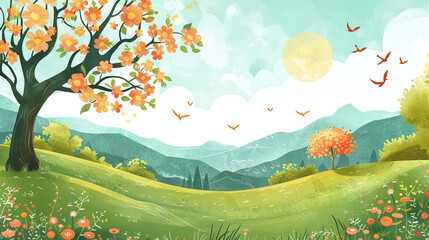 Spring equinox background. Graphic illustration for text