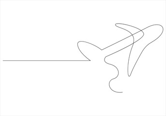 
Continuous one line drawing of airplane out line vector art illustration 