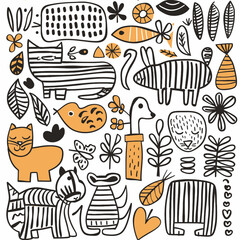 Obraz premium animals simple line drawn designs
