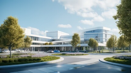 architecture white hospital building illustration modern facility, emergency surgery, patient doctor architecture white hospital building