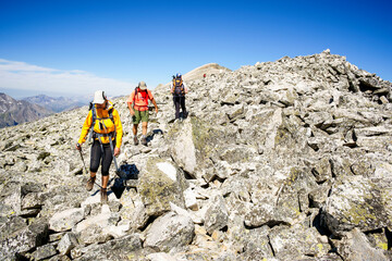 Ascent to Perdiguero peak (3170m.).Pirineos.Huesca.Pyrenean mountain range.Catalunya.Spain.