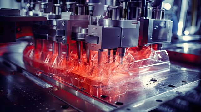 injection technology plastic manufacturing illustration molding automation, robotics dprinting, cad design injection technology plastic manufacturing