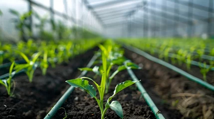Fotobehang Genetically Modified Young Corn Plants Thriving in High-Tech Greenhouses: A Modern Agricultural Miracle © kanmin