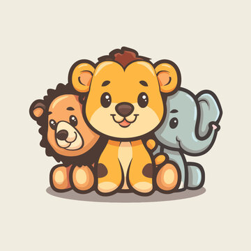 teddy bear, elephant, lion cartoon