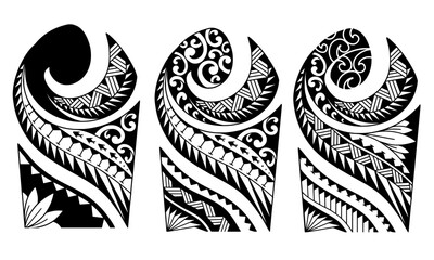 Wrap around arm polynesian tattoo set design. Pattern aboriginal samoan. illustration EPS10