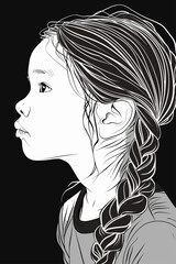 Little Girl Sketch Illustration in Black