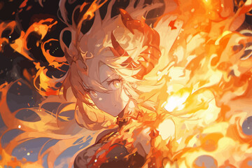 Girl in Fire Blaze, Anime Style