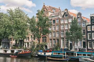 Fototapeta na wymiar Amsterdam city canal street landscape