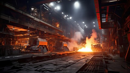 production process steel mill illustration manufacturing industry, machinery equipment, melting casting production process steel mill - obrazy, fototapety, plakaty
