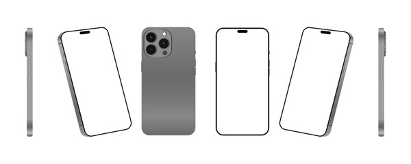 perspective Smartphone mockup. iphone 15 pro mockup. Mock-up white screen iPhone. Vector illustration