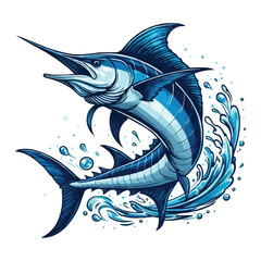 Blue marlin fish jumping vector illustration