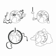 EARTH HOUR CARTOON RETRO DESIGN VECTOR