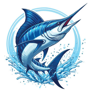 recommend clip art: Blue marlin fish jumping vector illustration