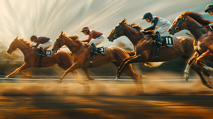 galloping race horses in racing competition - obrazy, fototapety, plakaty