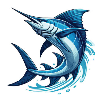 recommend clip art: Blue marlin fish jumping vector illustration