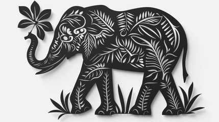 Black elephant silhouette, laser cutting path