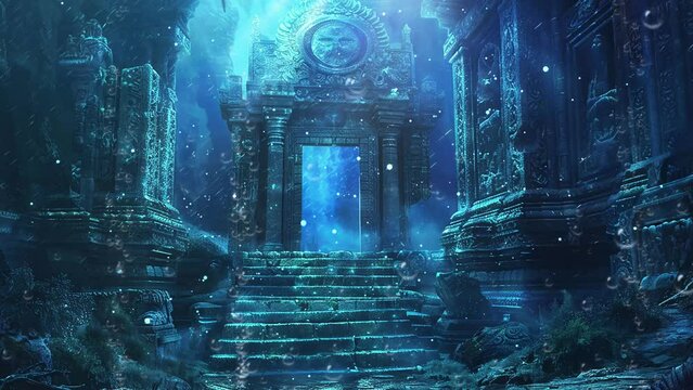 gate fantasy background from an undersea. seamless looping overlay 4k virtual video animation background