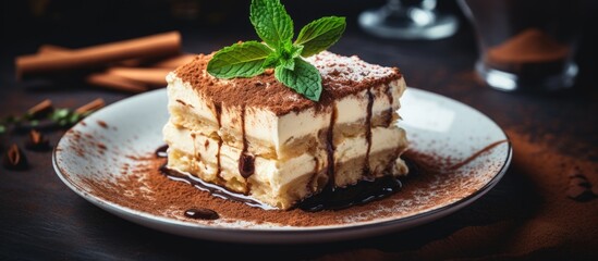 Decadent Delight: Tempting Plate of Indulgent Chocolate Dessert with Creamy Ice Cream