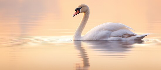 Fototapeta premium Graceful Swan Gliding Through Serene Lake Waters in a Majestic Display of Elegance and Beauty