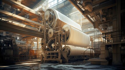 manufacturing machine paper mill illustration equipment wood, fibers process, efficiency automation manufacturing machine paper mill - obrazy, fototapety, plakaty