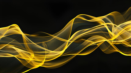 Abstract transparent yellow waves on the black background