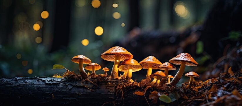 Enchanting Forest Scene with a Variety of Wild Mushrooms Growing Amongst Leaves and Moss