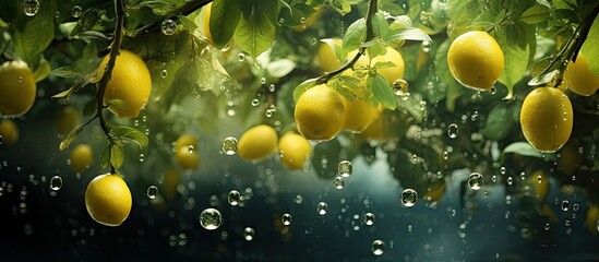 Vibrant Lemons in the Rain - Fresh Citrus Fruits Drenched in a Refreshing Summer Shower