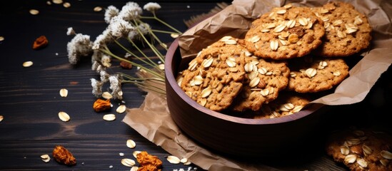 Obraz na płótnie Canvas Rustic Oat Cookies Arranged with Delicate Dried Flowers in a Cozy Kitchen Setting
