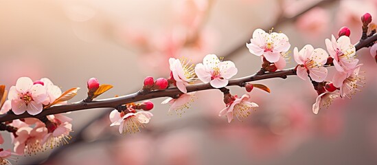 Delicate Cherry Blossom Branch with Pink Flowers, Symbol of Spring and Renewal