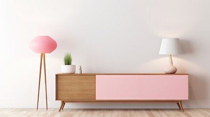 Elegant Pink and White Dresser Illuminated by a Stylish Lamp