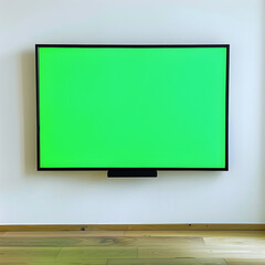 A flat screen TV with a green screen 