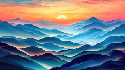Schilderijen op glas Mountain landscape image at sunset © Chaonchai
