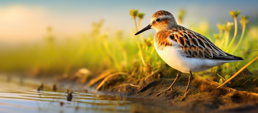 Graceful Avian Reflections: Elegant Bird Posing in Serene Water Habitat