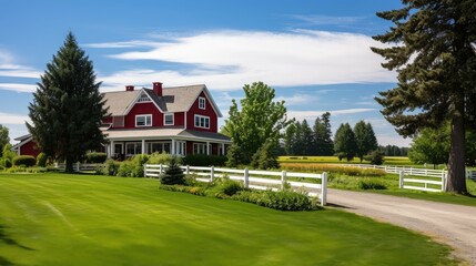 country real farmhouse building illustration vintage homestead, rural authentic, cozy charming country real farmhouse building