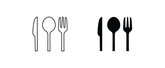 knife, fork and spoon icons button, vector, sign, symbol, logo, illustration, editable stroke, flat design style isolated on white linear pictogram