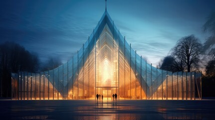 architecture glass church building illustration modern design, reflection sanctuary, historic contemporary architecture glass church building