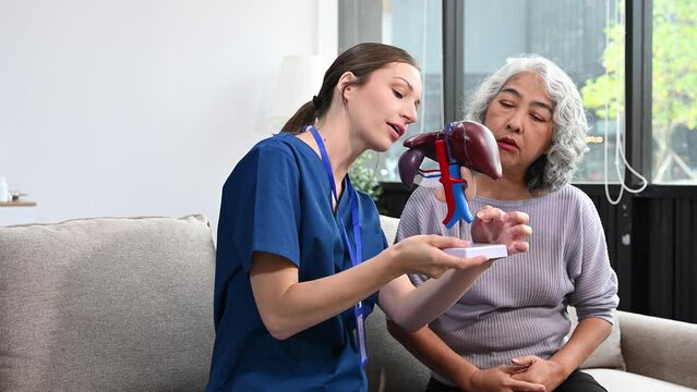 regiver doctor examine older patient use blood pressure gauge. woman therapist nurse at nursing home taking care of senior elderly woman sit on sofa
