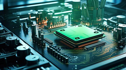 assembly circuit electronics factory illustration production manufacturing, testing automation, robotics soldering assembly circuit electronics factory