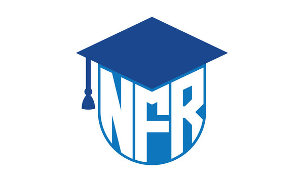 NFR initial letter academic logo design vector template. school college logo, university logo, graduation cap logo, institute logo, educational logo, library logo, teaching logo, book shop, varsity	
