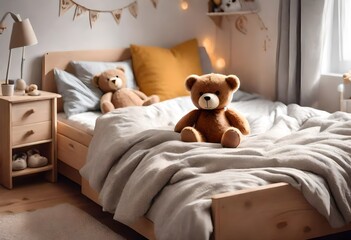 teddy bear sitting on a bed